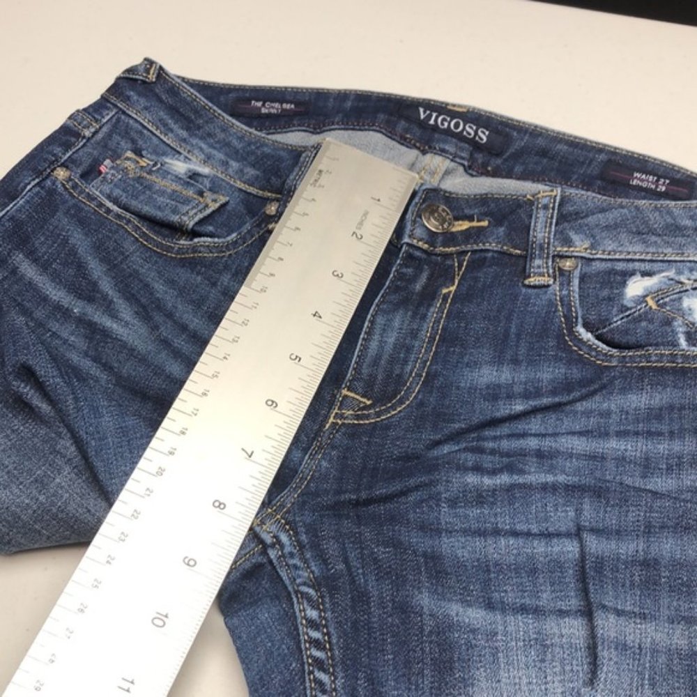 LIKE NEW VIGOSS CHELSEA SKINNY JEANS 27x29 RARE DISTRESS ED ๐ - Picture 6 of 12